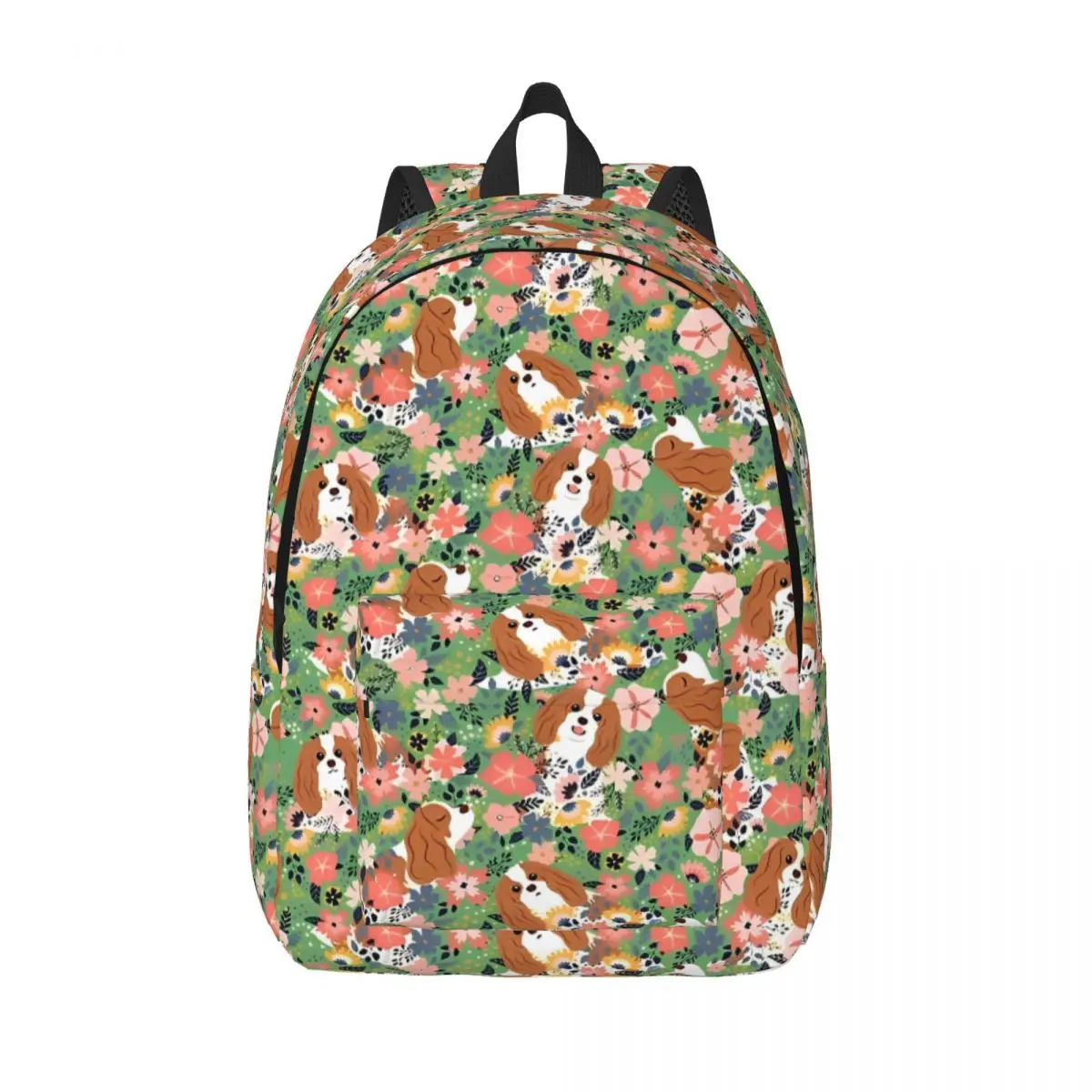 Mochila clásica bonita de Cavalier King Charles Spaniel Garden, mochila de dibujos animados para negocios al aire libre para hombres y mujeres, bolsas de lona para ordenador portátil