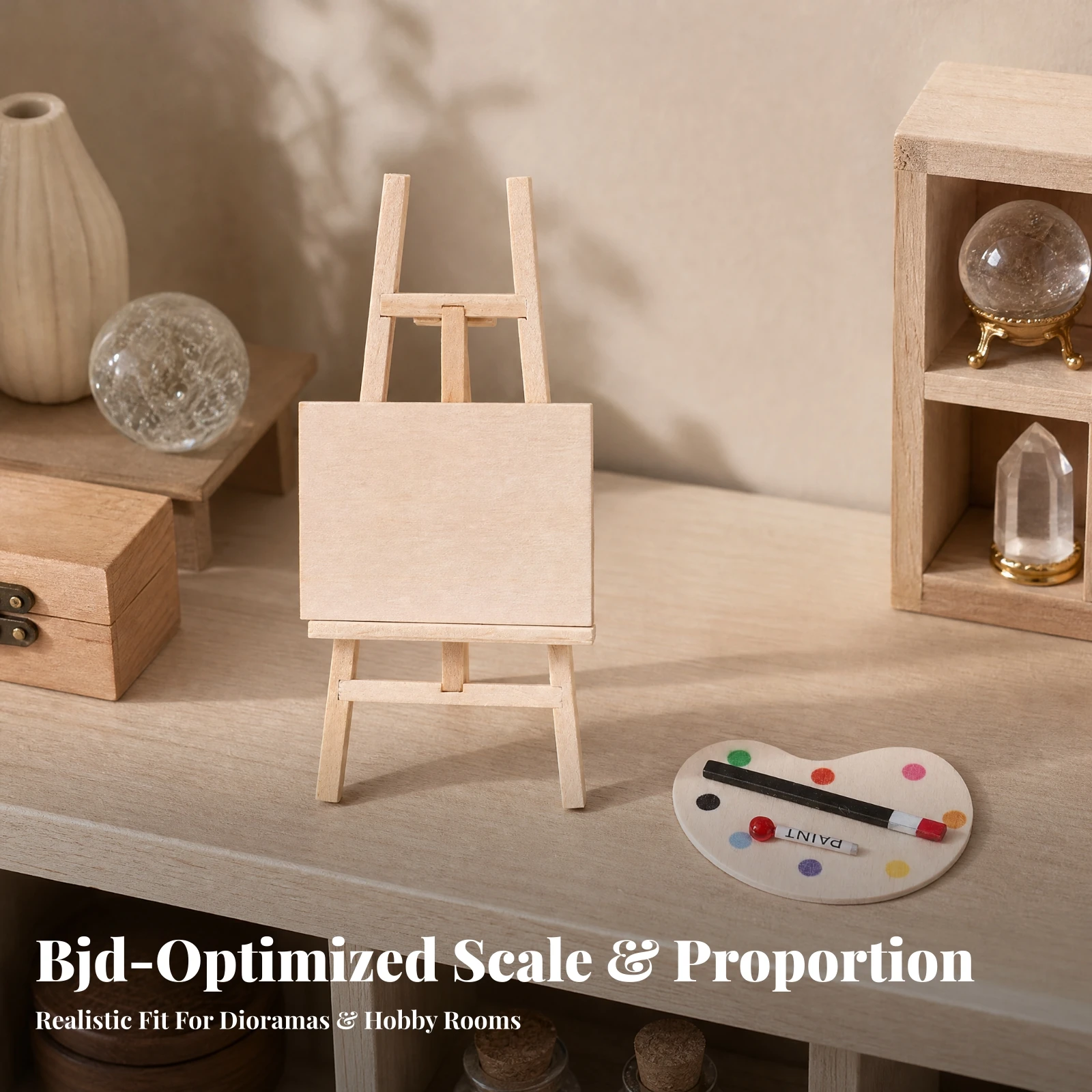 3 Pieces Miniature Display Set High Quality Tiny Painter's Easel Kit with Palette and Canvas Board for Collectible Displays