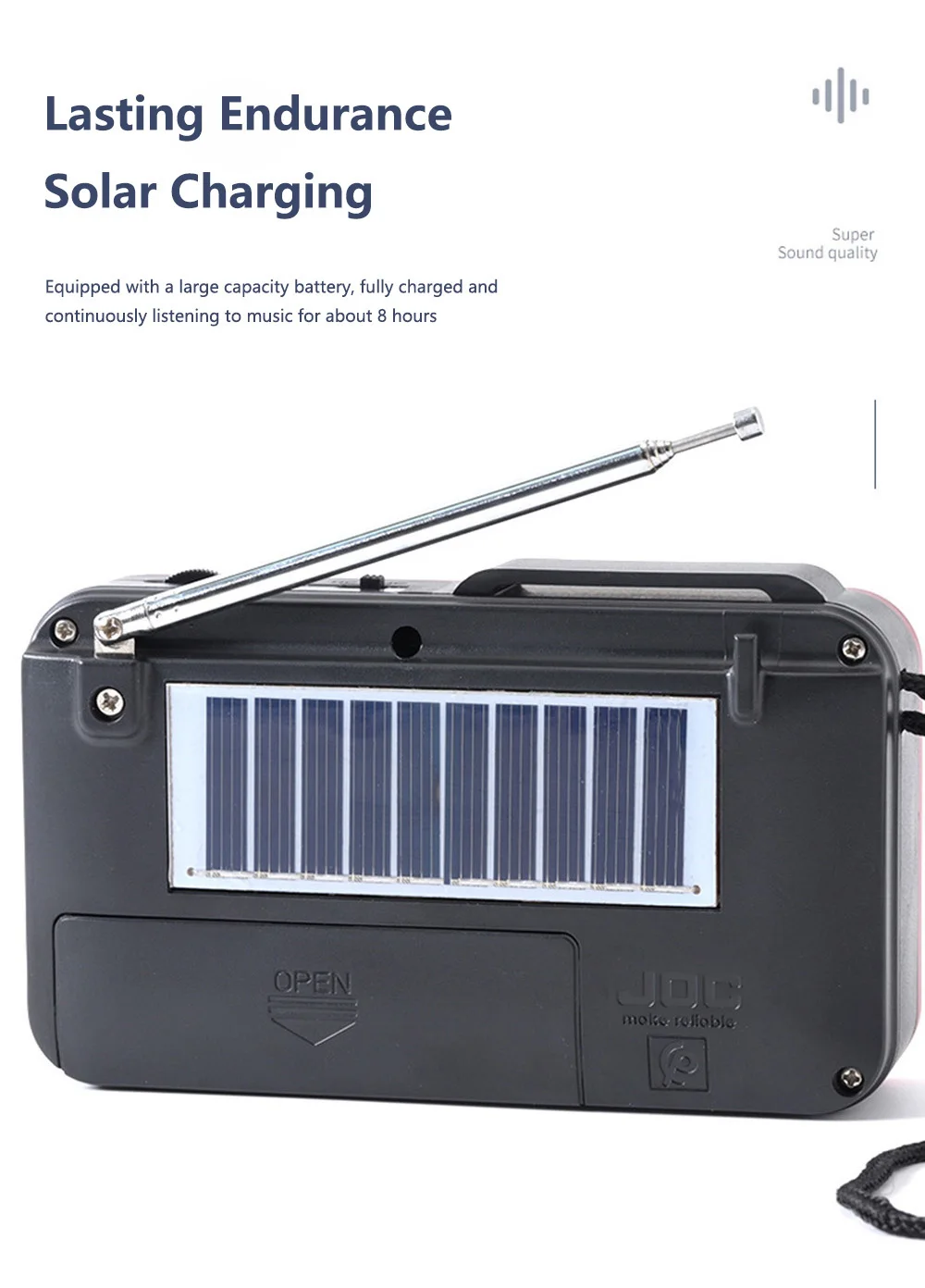 충전식 휴대용 FM 라디오 미니 태양광 블루투스 무선 스피커 USB TF 카드 지원 MP3 음악 플레이어 FM 라디오 수신기 포함