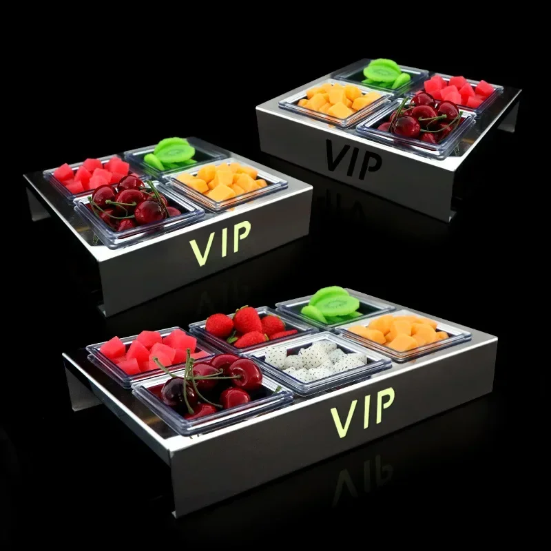 Bar KTV special luminous stainless steel compartment snack plate fruit plate VIP snack snack storage platter fruit plate