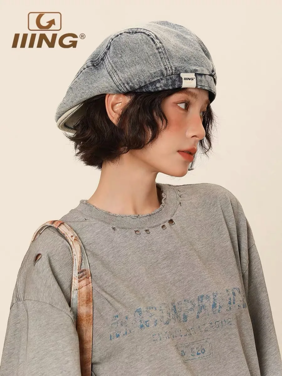 2025 جديد ريترو متعرجة نمط القبعات للرجال النساء موزع الصحف قبعة للجنسين موضة غسل الدنيم الرسام قبعة الفتيات كل مباراة قبعة مسطحة