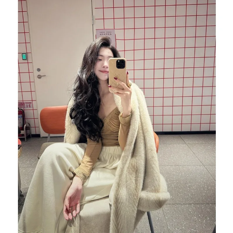 Un abrigo clásico de lujo de piel sintética de visón ecológico, abrigo para mujer, versión holgada, moda, elegancia Simple, nuevo terciopelo largo y grueso