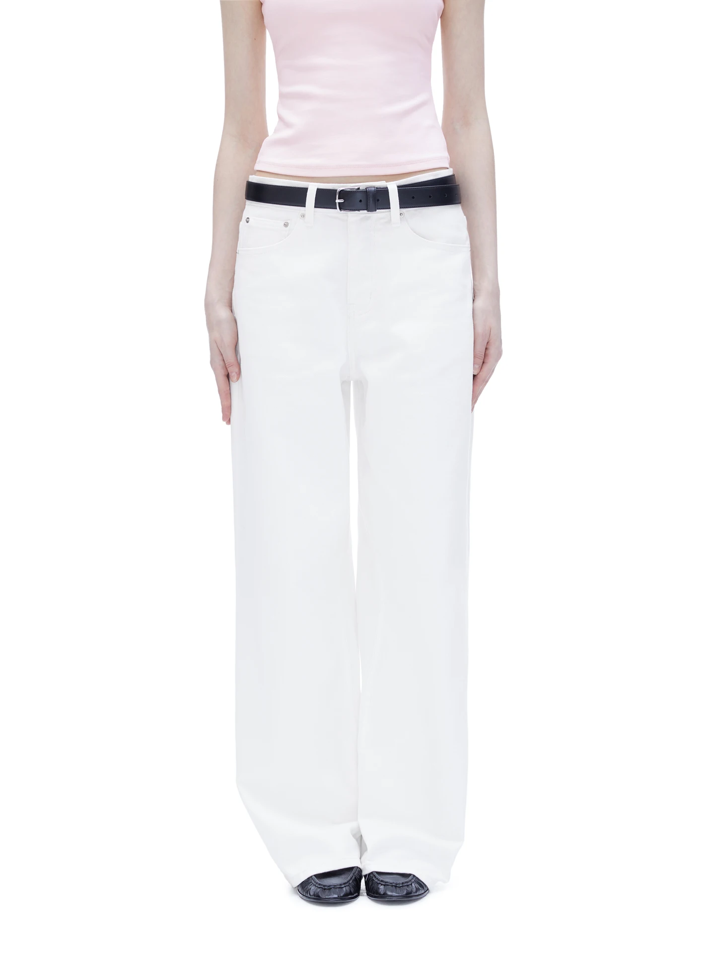 

White Washed Color mid Waist Straight Leg Versatile Wide Leg Jeans Women's Cotton Blend Comfortable Fit All Season