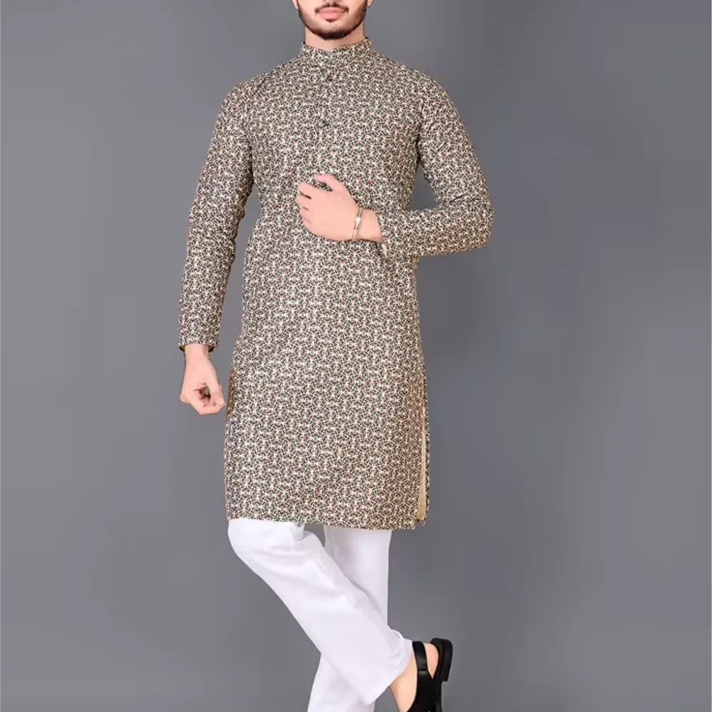 قميص كورتا مطبوع رقميًا للرجال لعام 2026 بقصة عادية وياقة الماندرين طويلة مناسبة لجميع المناسبات مثل الزفاف Hari Raya Aidilfitri #3