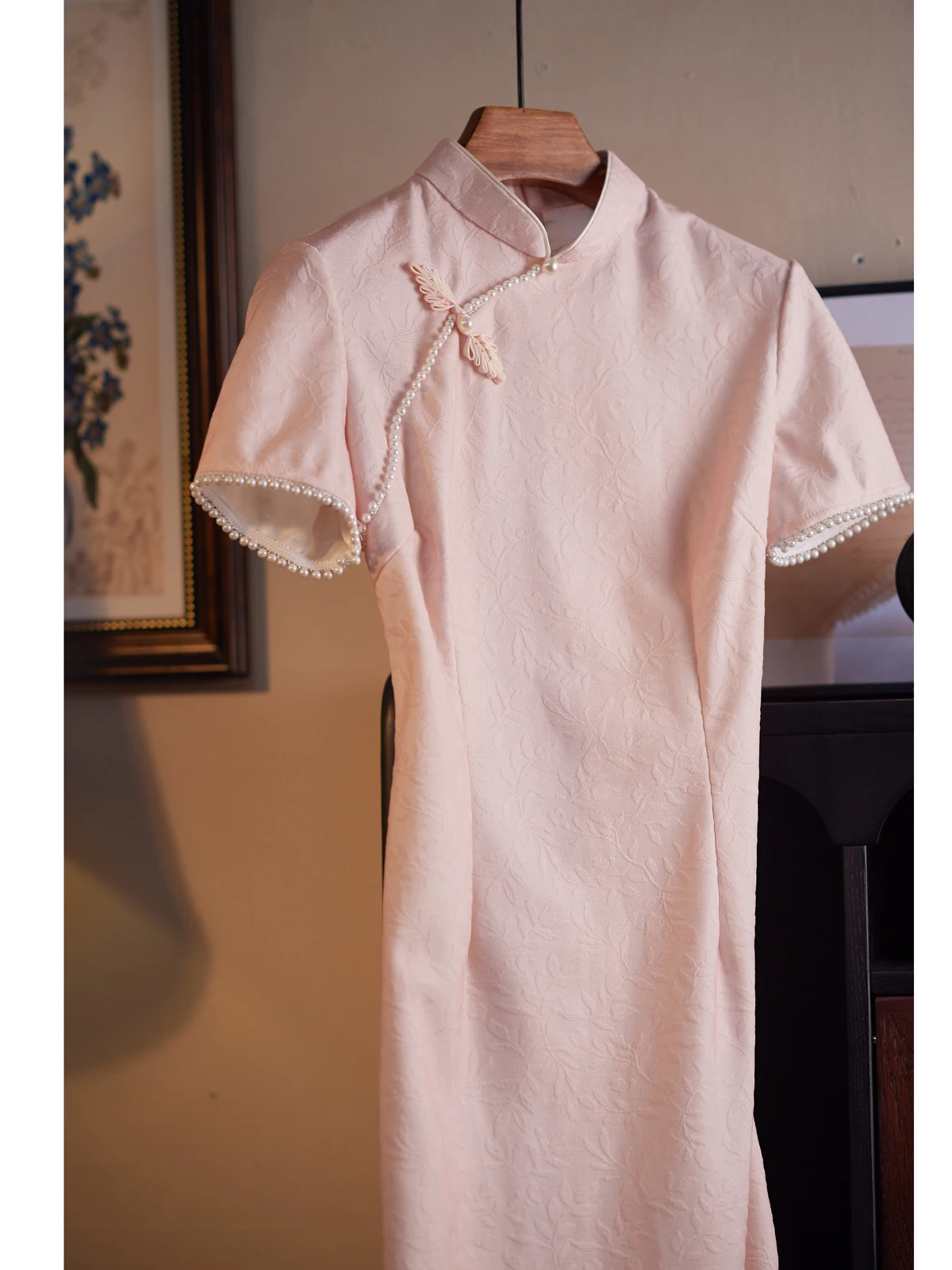 muran-diary-pink-ele-young-sle-new-chinese-design-slimming-beautiful-girl-summer-new-arrival-mid-length-cheon