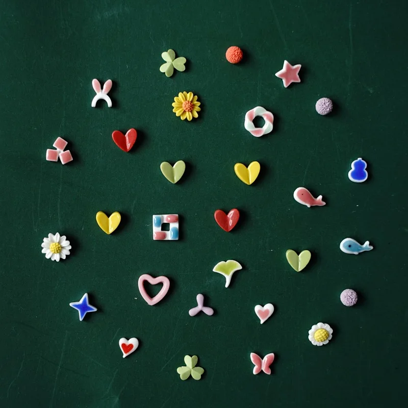 2021 New Cartoon Ceramic Earrings Heart Flower Leaf Ear Studs Hand-made small Jewelry #XN069