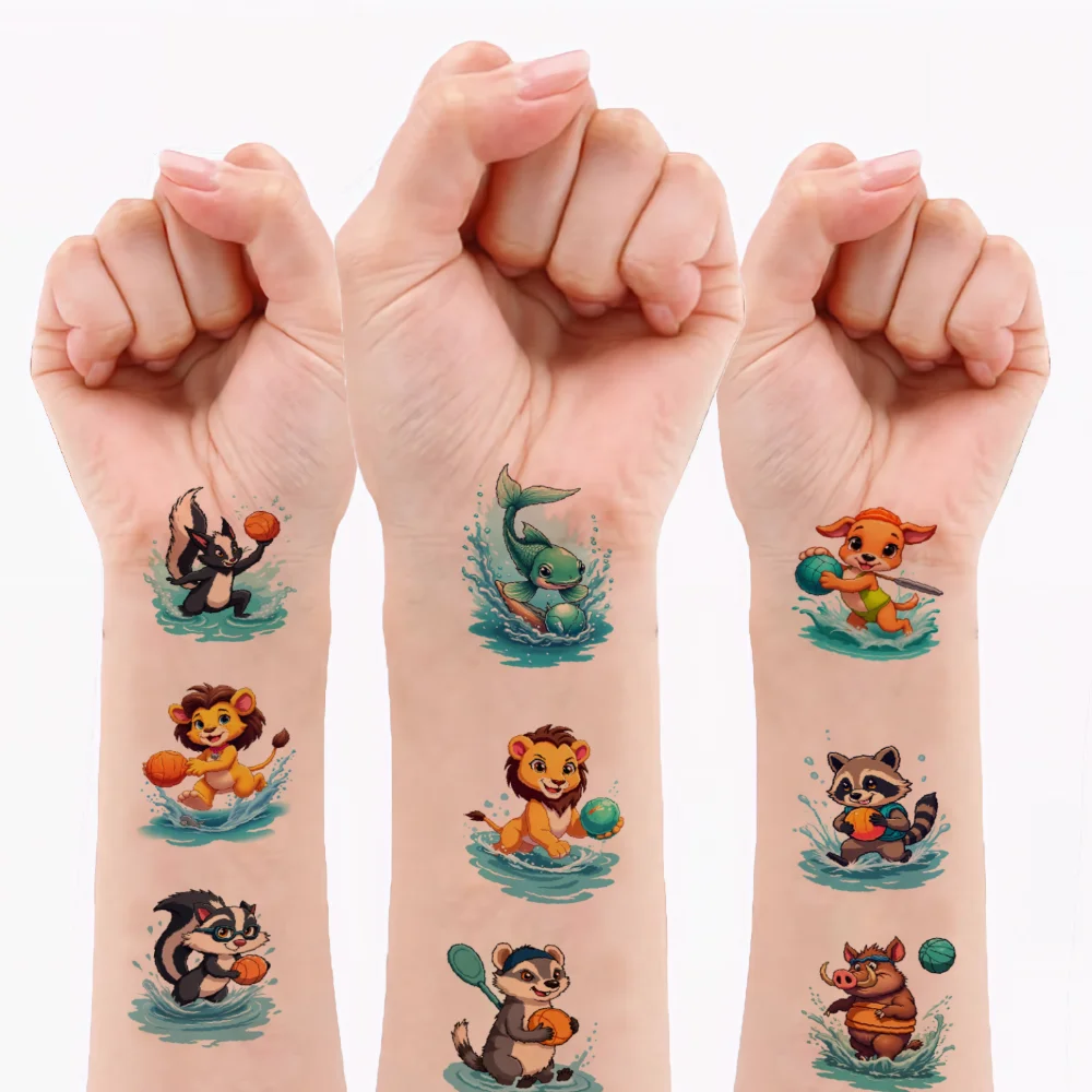 

54 шт., временные татуировки, мультяшные наклейки, водонепроницаемые долговечные наклейки для тела, наклейки с животными, мультяшные наклейки для детей на плечах