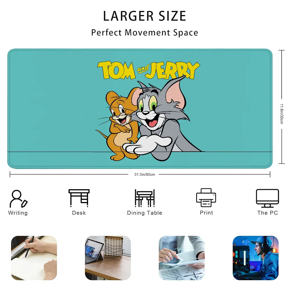 Alfombrilla de ratón Xxl grande t-om y j-erry, accesorios de oficina, alfombrilla de ratón de Anime, gabinete de Pc, juegos, teclado de jugador, alfombrilla de escritorio, escritorios de ordenador
