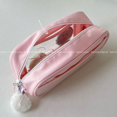 Imagen 2 del producto Estuche de lápices sencillo de moda coreana para niños, bonito almacenamiento de papelería de Color sólido, bolsa para bolígrafos de gran capacidad, suministros escolares