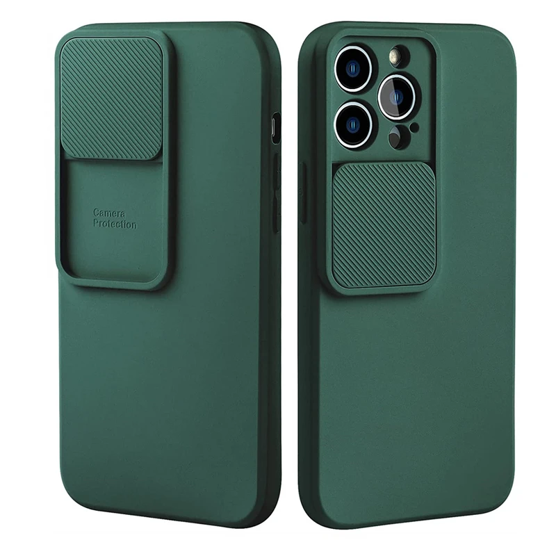 Slide Close Camera Protection Soft TPU Case For iPhone 13 12 11 Pro XS Max X XR 7 8 Plus SE2020 Solid Color Silicone Cover Coque