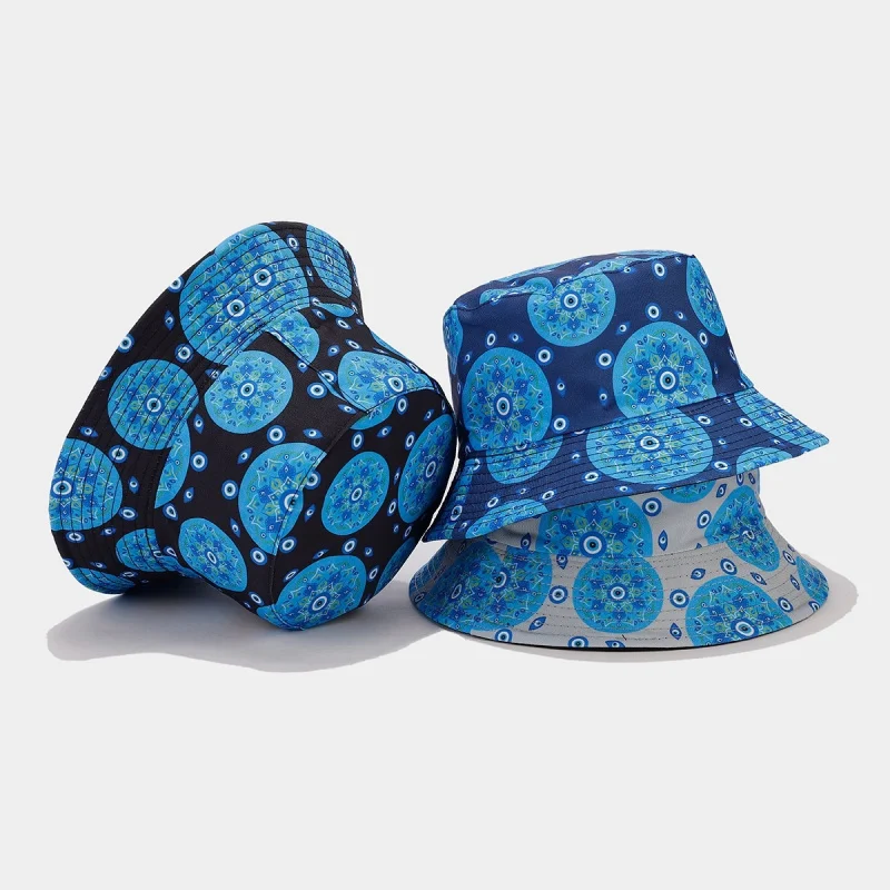 Women Evil Eye Print Bucket Hat Summer Sun Protection Fisherman Cap