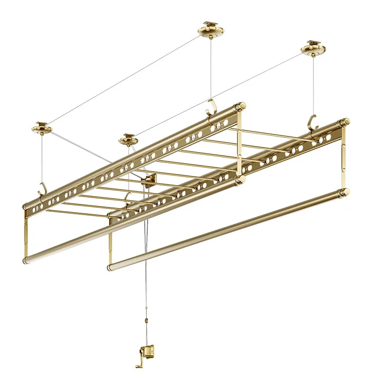 

Clothes drying rack lifting hand crank four rods household balcony clothes drying rod thickened folding rack quilt