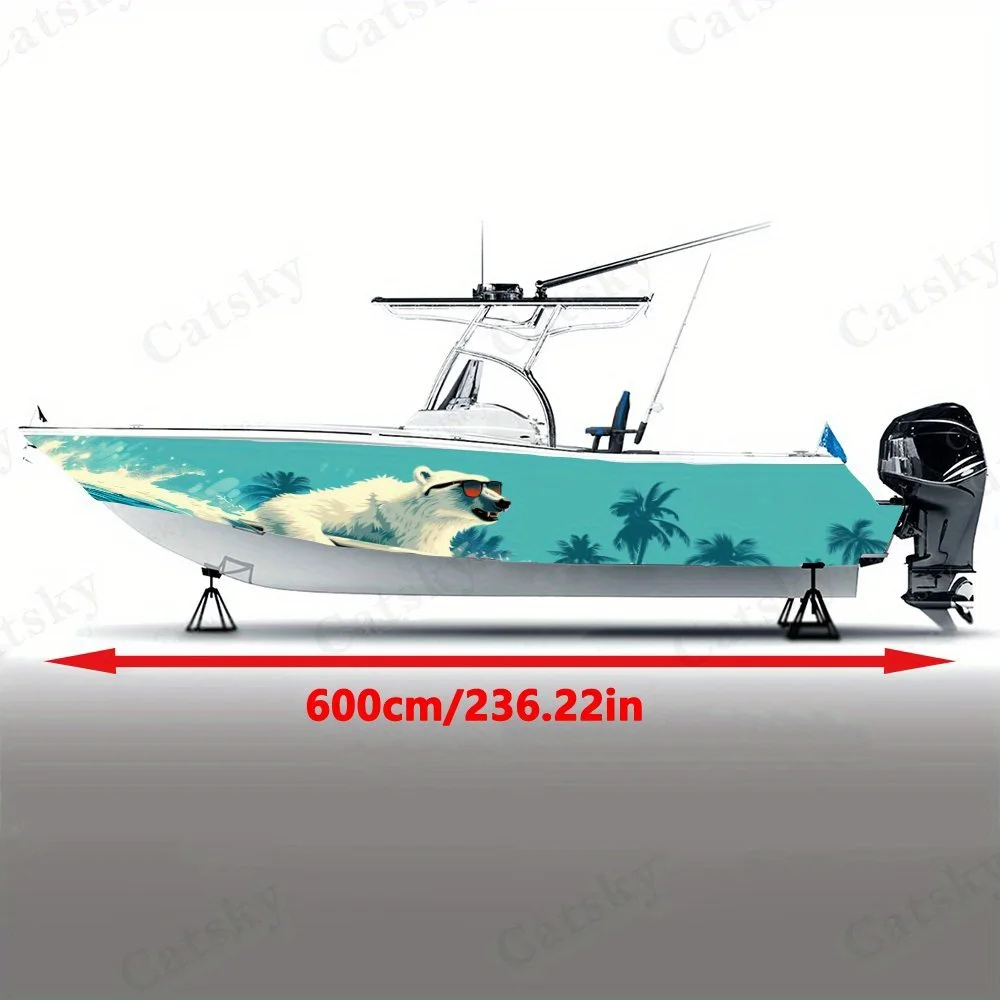 Surfing Show of Polar Coconut Tree Boat Sticker Vinyl Ship Pontoon Deck Boat Fishing Decorative Pontoon Boats Decal