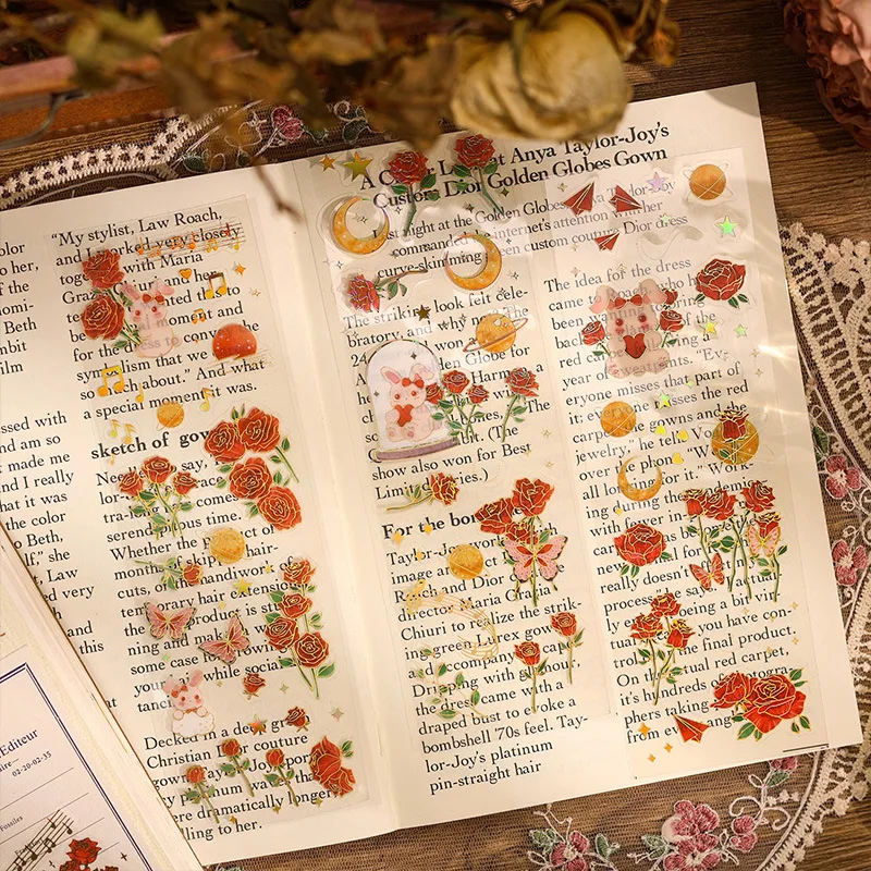 3 Sheets Rose Retro Bronzing PVC Stickers for Scrapbooking DIY Decorative Material Collage Journaling