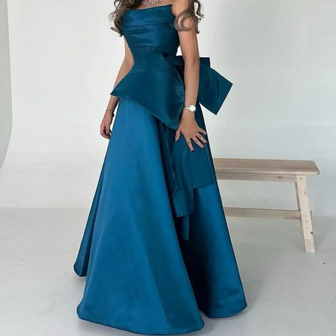 

Charming A-Line Prom Dresses Saudi Arabia Strapless Large Bow Formal Occasion Evening Gowns for Women Dresses Customized