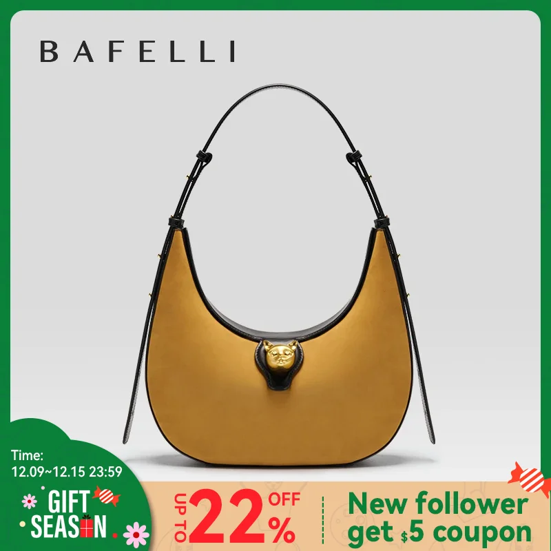 BAFELLI 2024 NEW WOMEN\'S HANDBAG CAT SERIES GENUINE LEATHER LUXURY BRAND FASHION RETRO STYLE SHOULDER HOBOS FLAP BAGS FEMALE