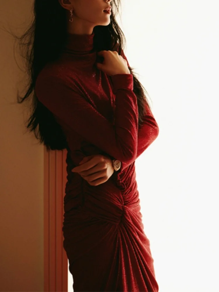 Smthma high end moda ano novo natal vestido vermelho para as mulheres outono inverno estilo pista vestido longo 2026 novo