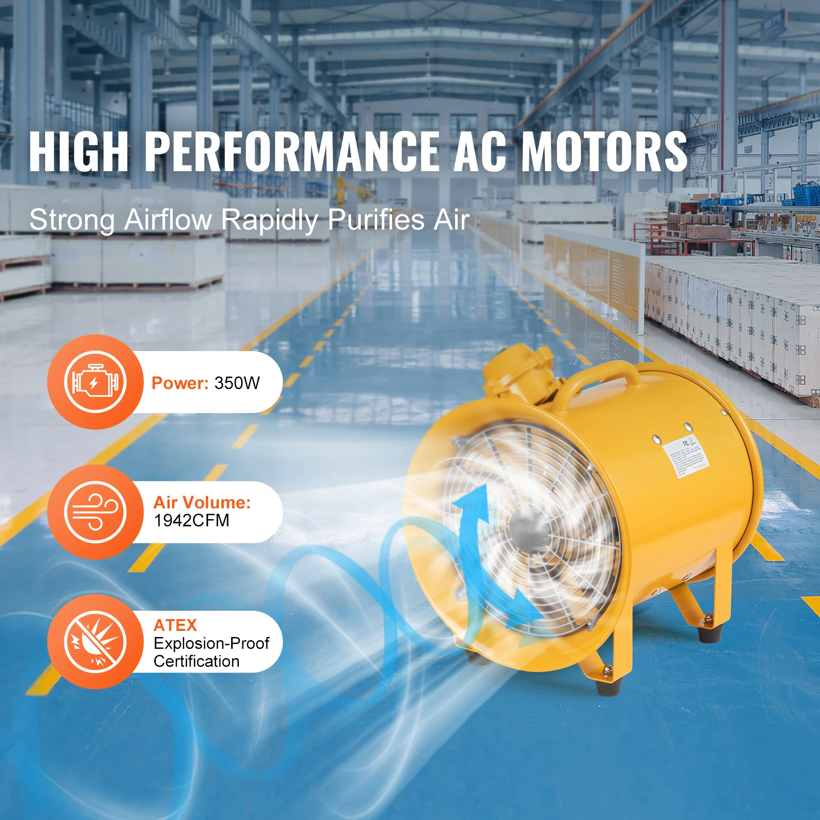 SucceBuy مروحة تهوية محمولة 350 واط/550 واط/1100 واط مروحة العادم الصناعية الهواء النظيف النازع منفاخ لمستودع المصنع #2
