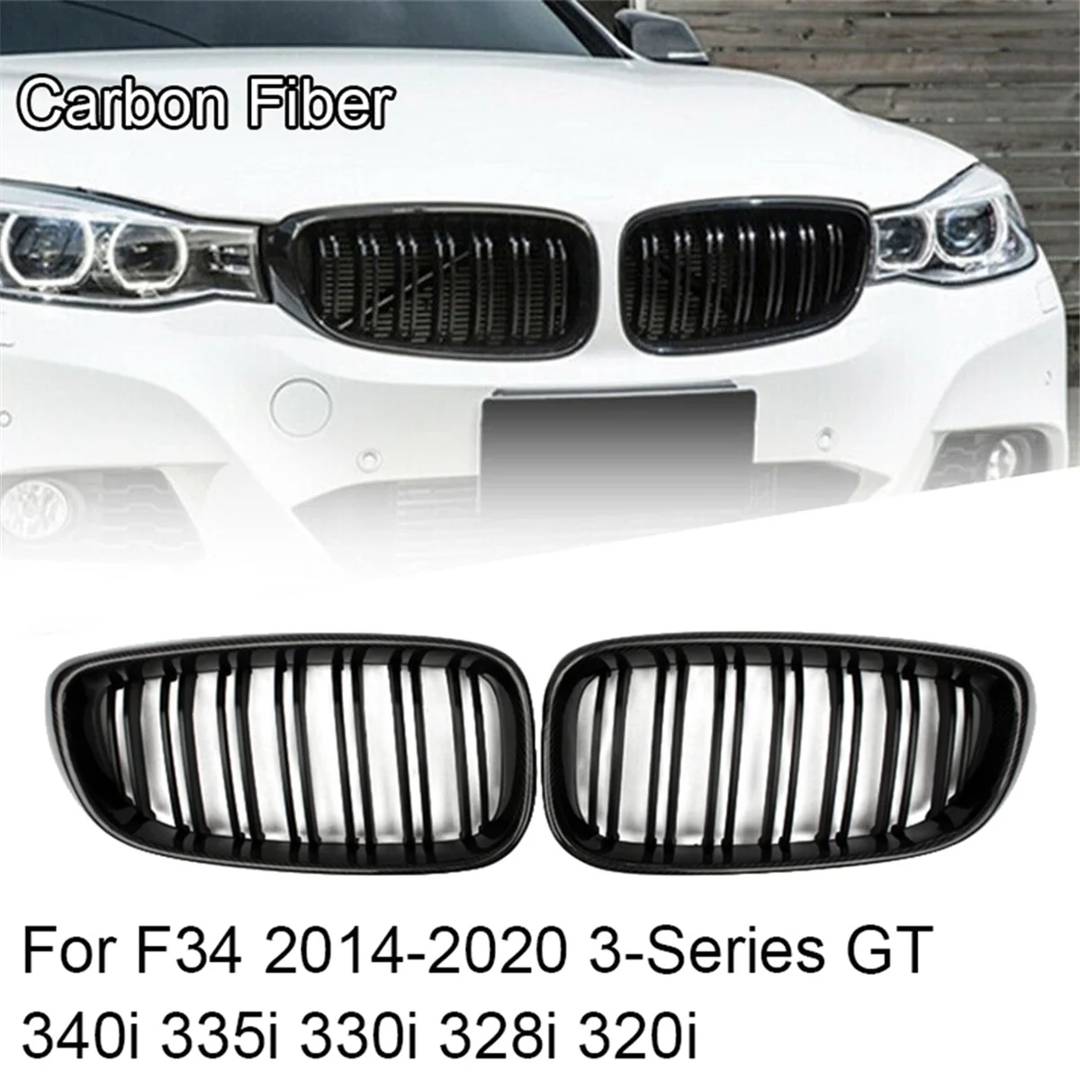 For F07 5 Series GT 520 528 530 535 550 2010-2017 Chrome+Black Front Bumper Hood Kidney Grill Grille