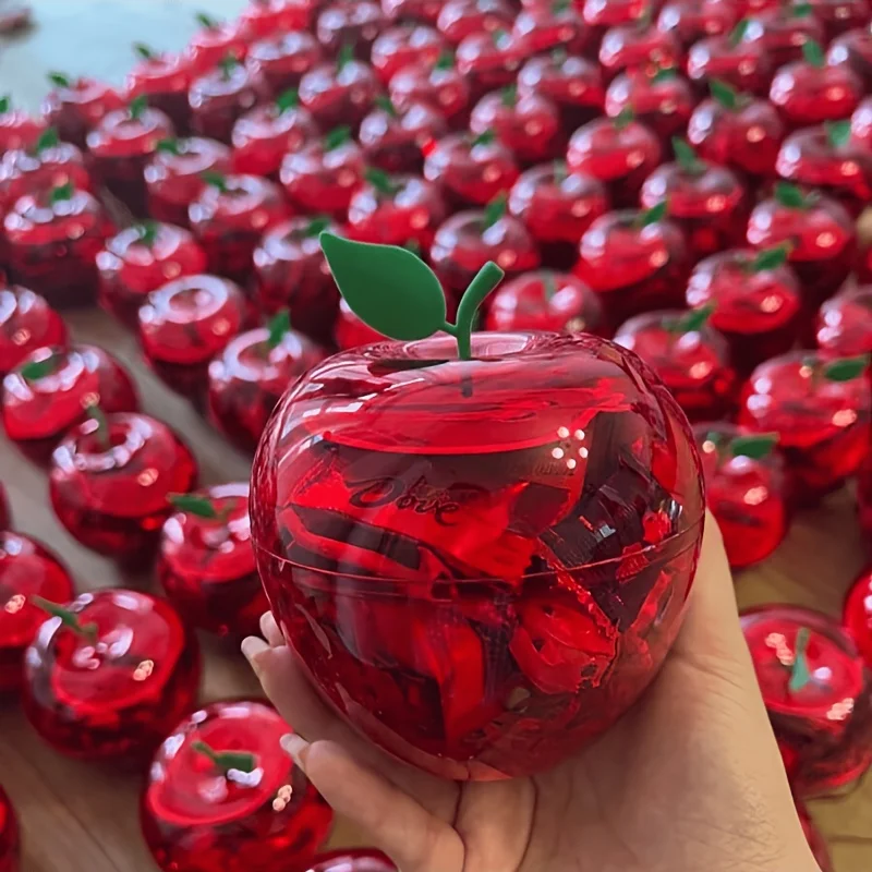 Gift for Her/Him 6pcs of Red Apple-Shaped Plastic Large-Capacity Candy Boxes,3.94In X 3.46In. Suitable for Weddings, Birthdays