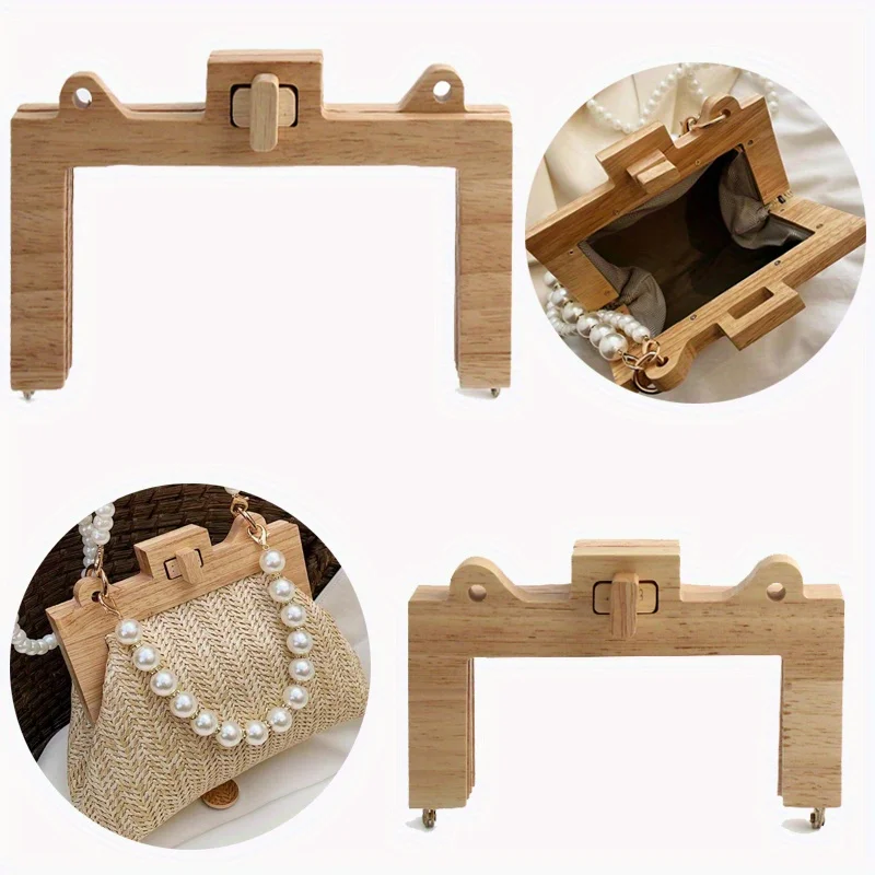 1PC Vintage Square Wooden Half Circle Handbag Handle Natural Solid Wood Wallet Simple Handle Replacement Kiss Lock Frame