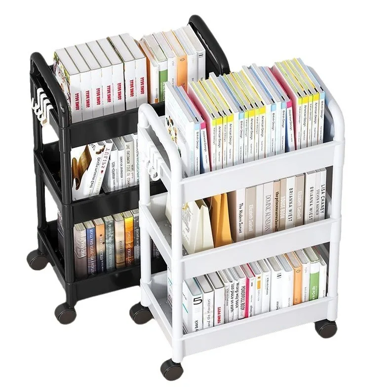 Plastic Small Cart Storage Rack with Wheels for Snacks Books Bathroom Bedroom Kitchen Storage Rack with Hooks