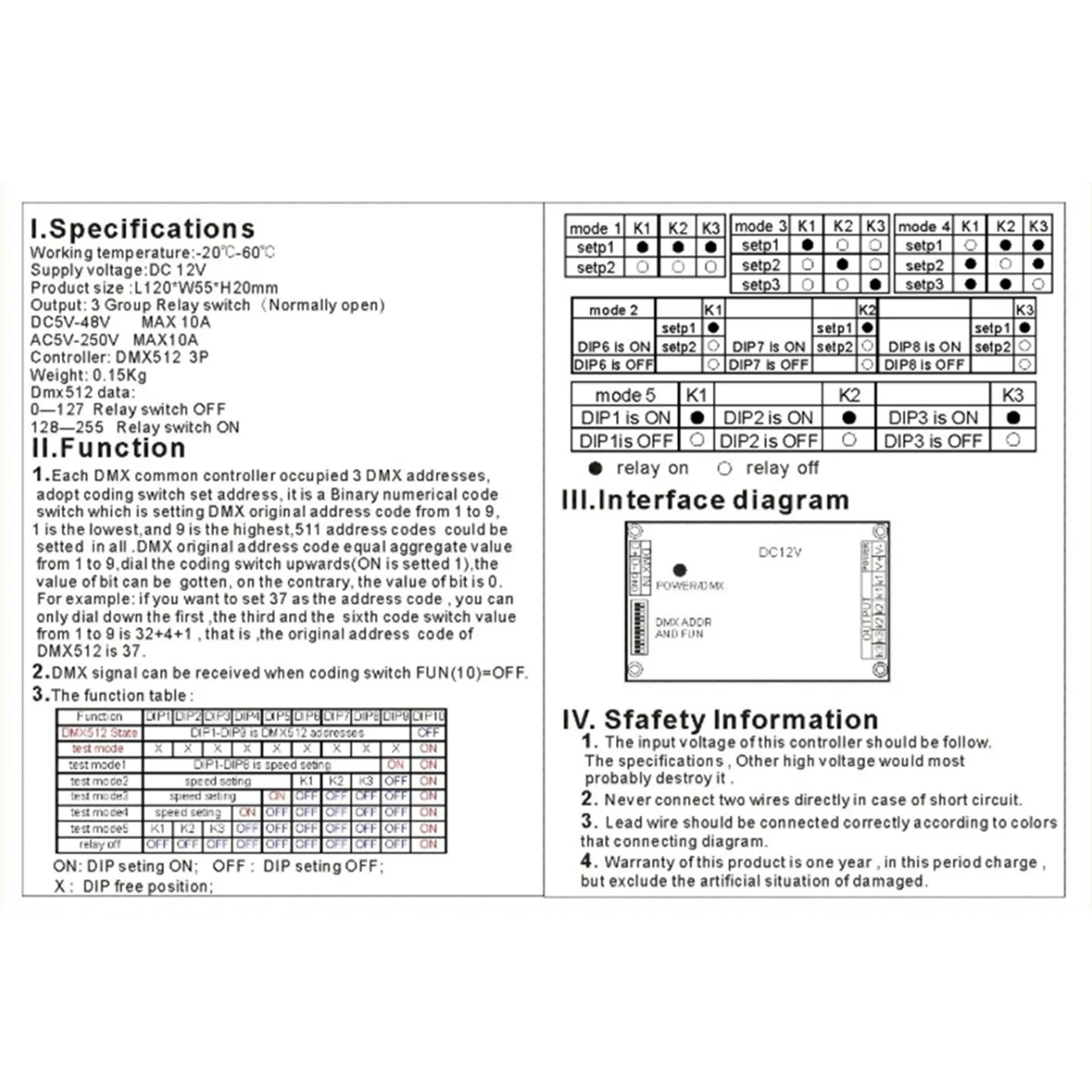 SUPER HOT 3CH Dmx512 LED Controller DMX512 RELAY OUTPUT Decoder DC12V 10Ax3CH