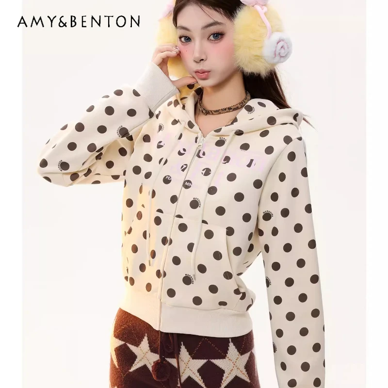 

Original Retro Design Polka Dot Women's Hoodie 2026 Spring New Hot Girl Sweet Cool Versatile Age-Reducing Zipper Coat Ladies