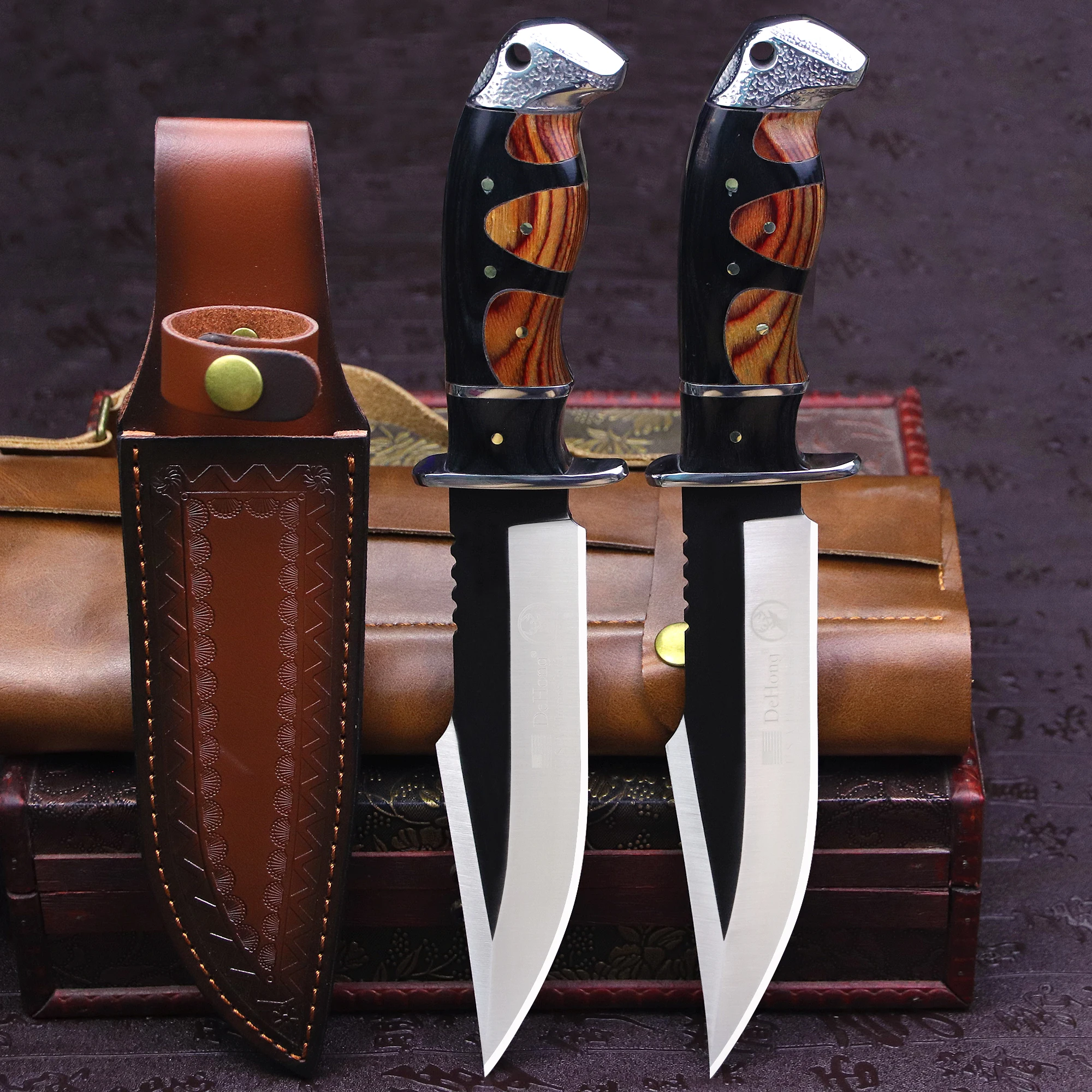 USA 440C High end Hunting Straight Knife+Sheath, Jungle Rescue Survival Knife, Camping Outdoor Knife