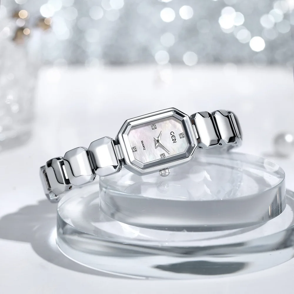 GEDI Ice Sugar Ladies Watch Square Business Trendy Style Exquisite Crystal Waterproof Women Fashion Quartz Wristwatches Gift