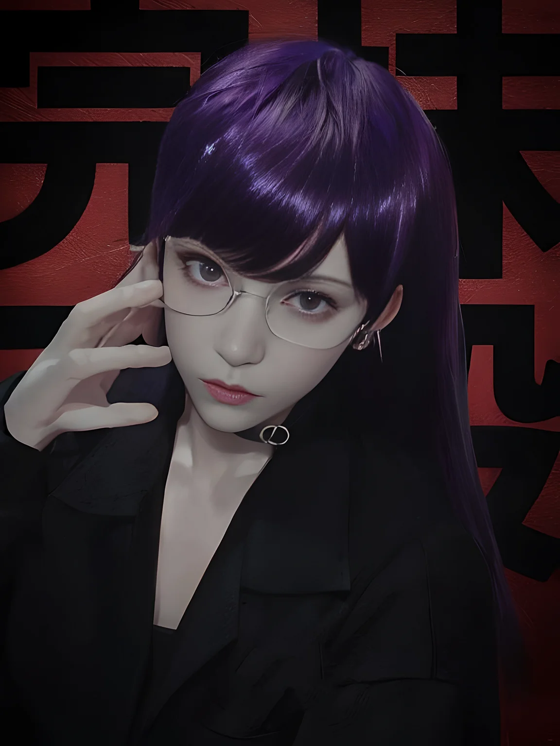 Game The Hundred Line Cosplay Wig Black purple long hair Synthetic Wig+Wig cap Party Halloween Wig