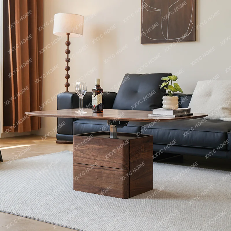 XXFactory Direct Black Walnut Medieval Solid Wood Tea Table Living Room Sofa Liftable Storage Coffee Table