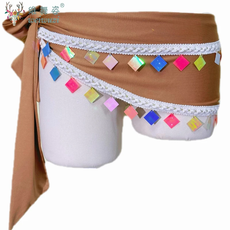 Catena in vita per danza del ventre per cintura da pratica di danza di strada per danza jazz per adulti con paillettes colorate a rete Shimmy con frange