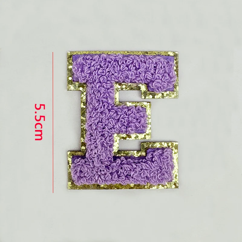Purple Letters Sticker Patch Alphabet Towel Embroidered Chenille Patches for Clothing Bags Jacket Stick on Accessories Applique