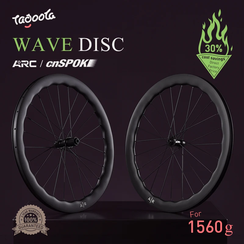 Tagoola Wave Carbon Laufradsatz 700C Rennrad 50mm Tiefe Scheibenbremse 36T Ratchet-Nabe Leichtgewichtige Carbonfaser-Rennräder 21mm Innenbreite 28mm Außenbreite Tubeless Ready Hookless Clincher
