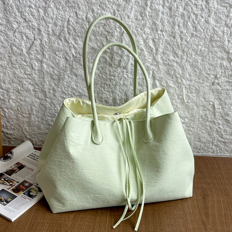 2026 New Korean Drawstring Fabric Tote Bag Soft Wrinkle Fabric Multi‑color Large Capacity Women Office Daily Shoulder Handbag