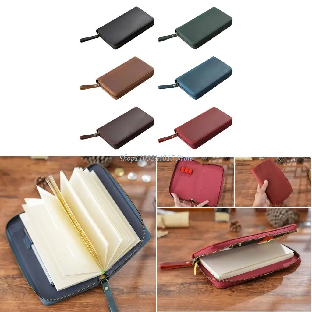 

R6FF Leather Notebook Cover with 3 Pen Slot for 7.28x3.54In Notebook Planner Journal