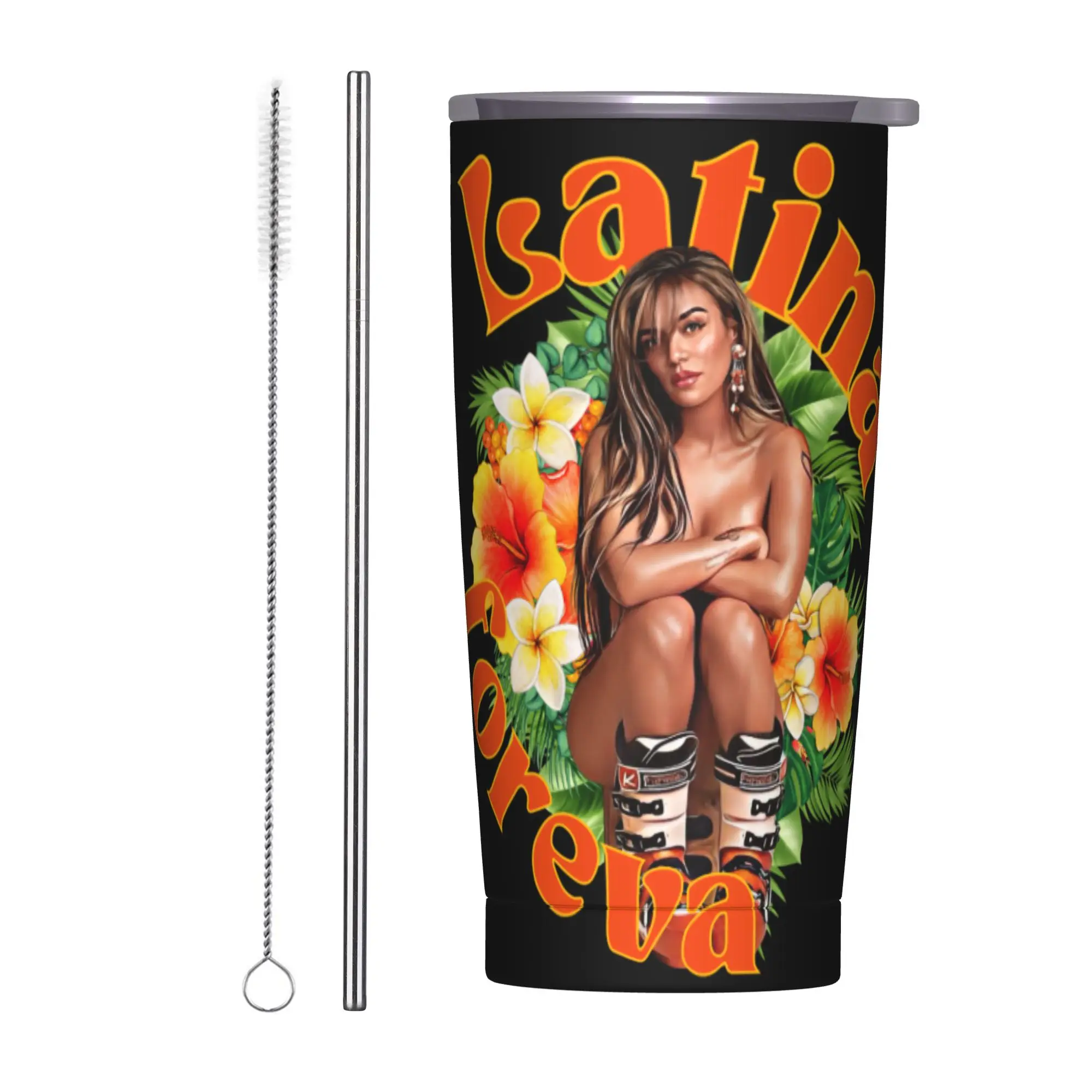 

Термокружка Singer Karol G Tropicoqueta с двойными стенками, крышкой и соломинкой, из нержавеющей стали, 20 унций