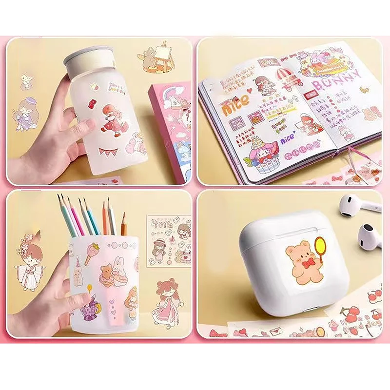 50Pcs of Non-repetitive PET Waterproof Cute Ledger Stickers Cut-free Stickers for Students and Girls Anime Stickers