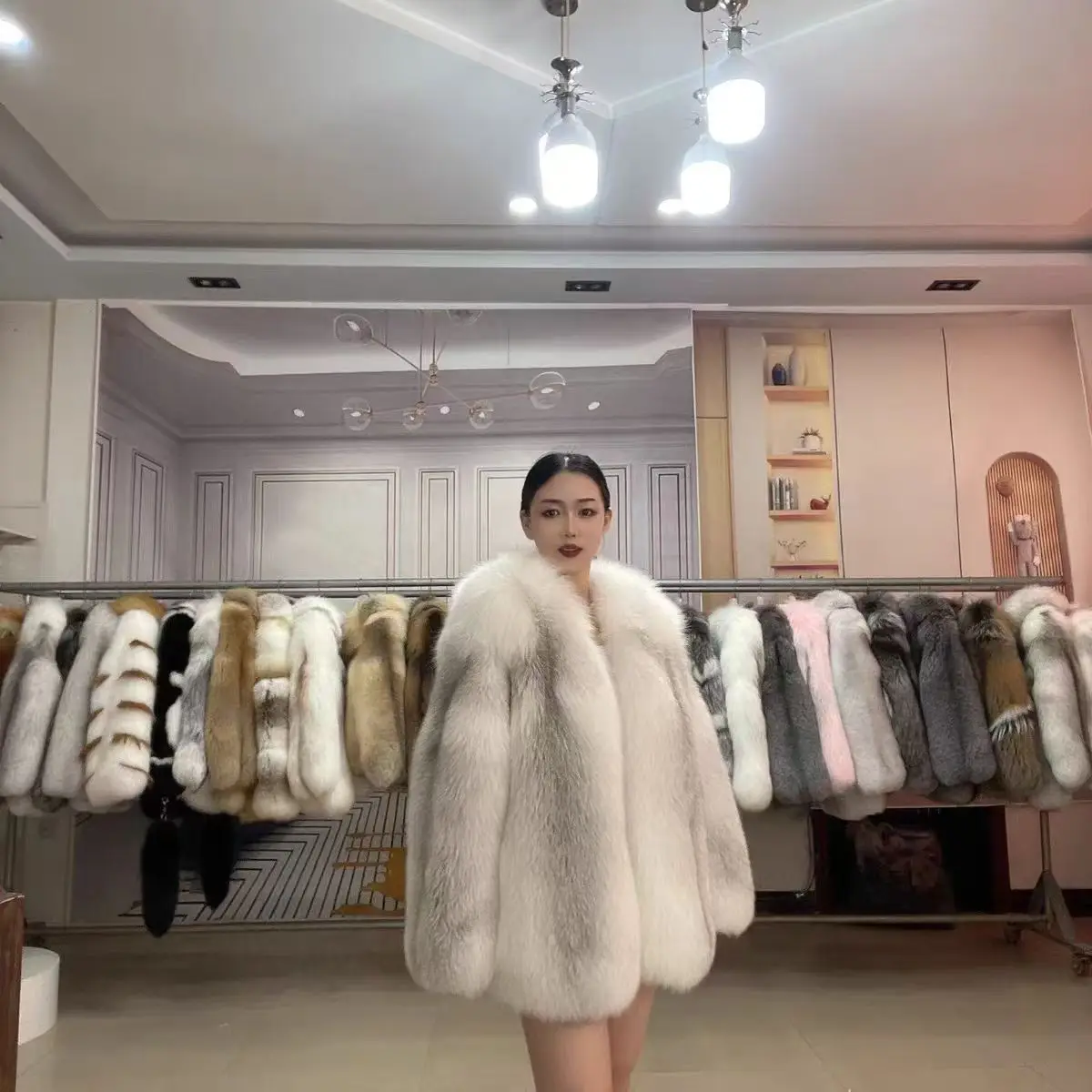 Golden Island Fox Cross Fox Women's Fur Coat Real Fox Fur Coat Whole Fox Skin Cut and Made