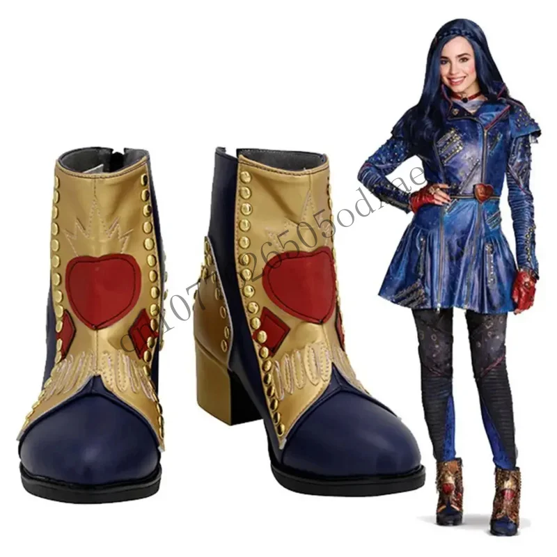 Descendants Evie Boots Leather Halloween Cosplay Prop Golden Shoes CMM1401