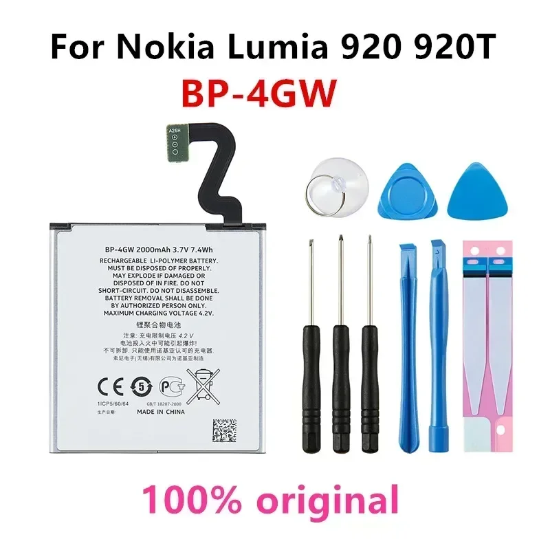 Original BP-4GW 2000mAh Replacement Battery For Nokia Lumia 920 920T BP4GW/BP 4GW  Li-Polymer Batteries + Free Tools