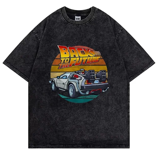 Camiseta lavada con estampado de coche Vintage para hombre y mujer, camisa Retro de algodón con cuello redondo, Harajuku, informal, manga corta, ropa de calle Hip Hop