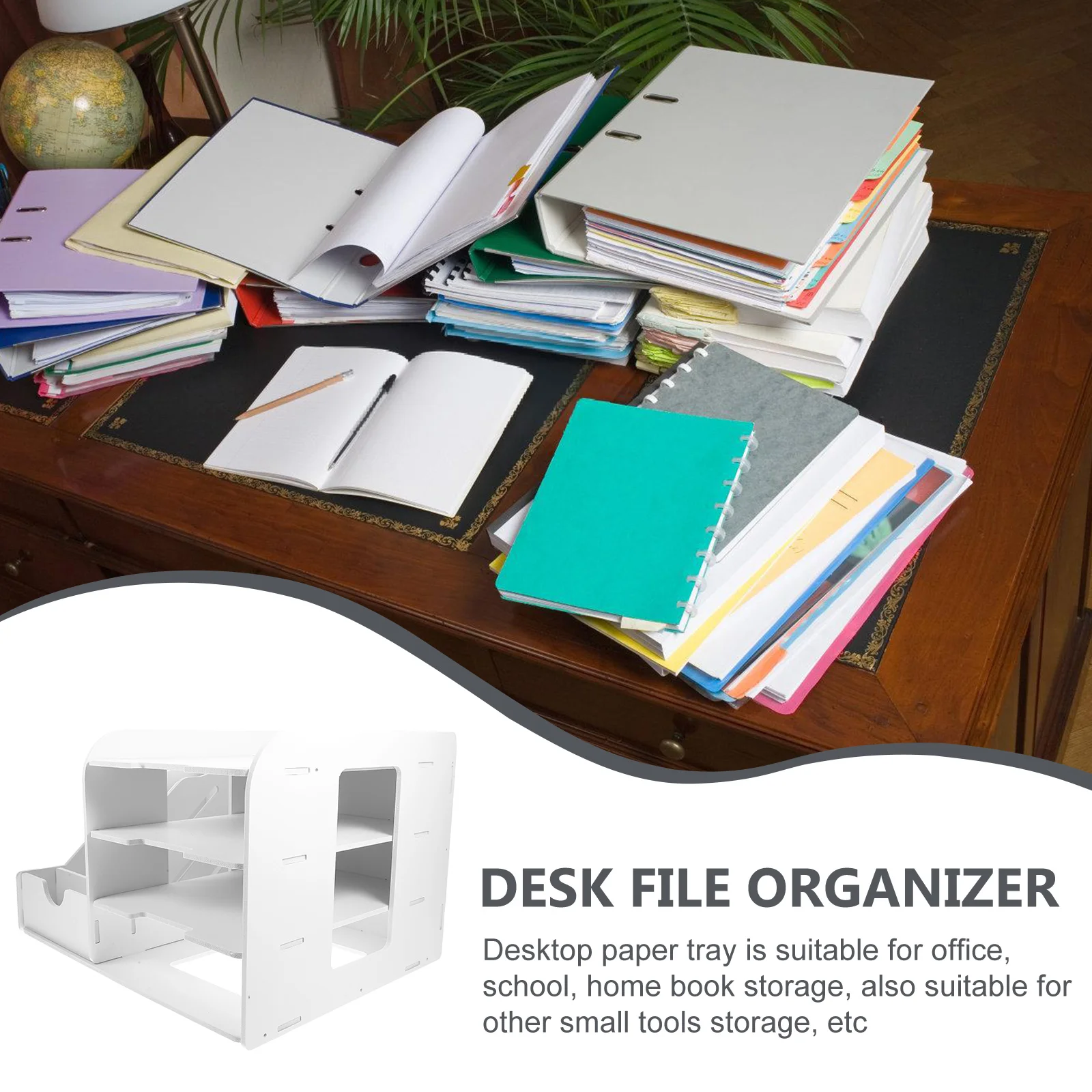 

White 4+2 Tier File Rack Desk Storage Organizer Tray A4 Document Holder Stationery Shelf Office Supplies Paper Letter