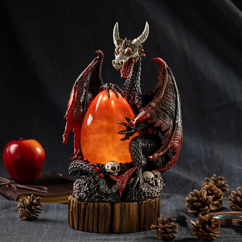European Style Resin Dragon Skeleton Statue Creative Home Decor Crystal Ball Ornament Qinglong Battle Figure Craft Gift for
