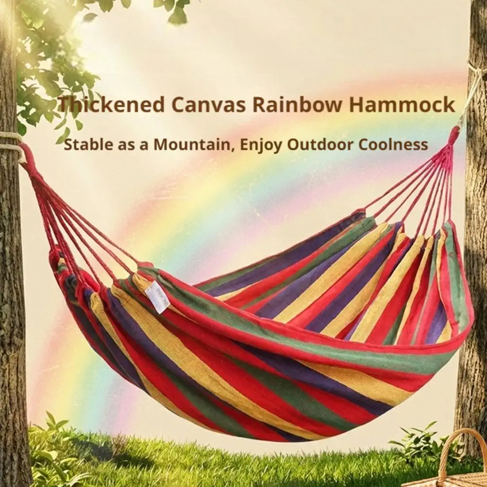 Outdoor Hammock Portable Camping Hammock Durable Canvas Hanging Bed Soft Breathable 2 Person Hammock Garden Backyard Travel