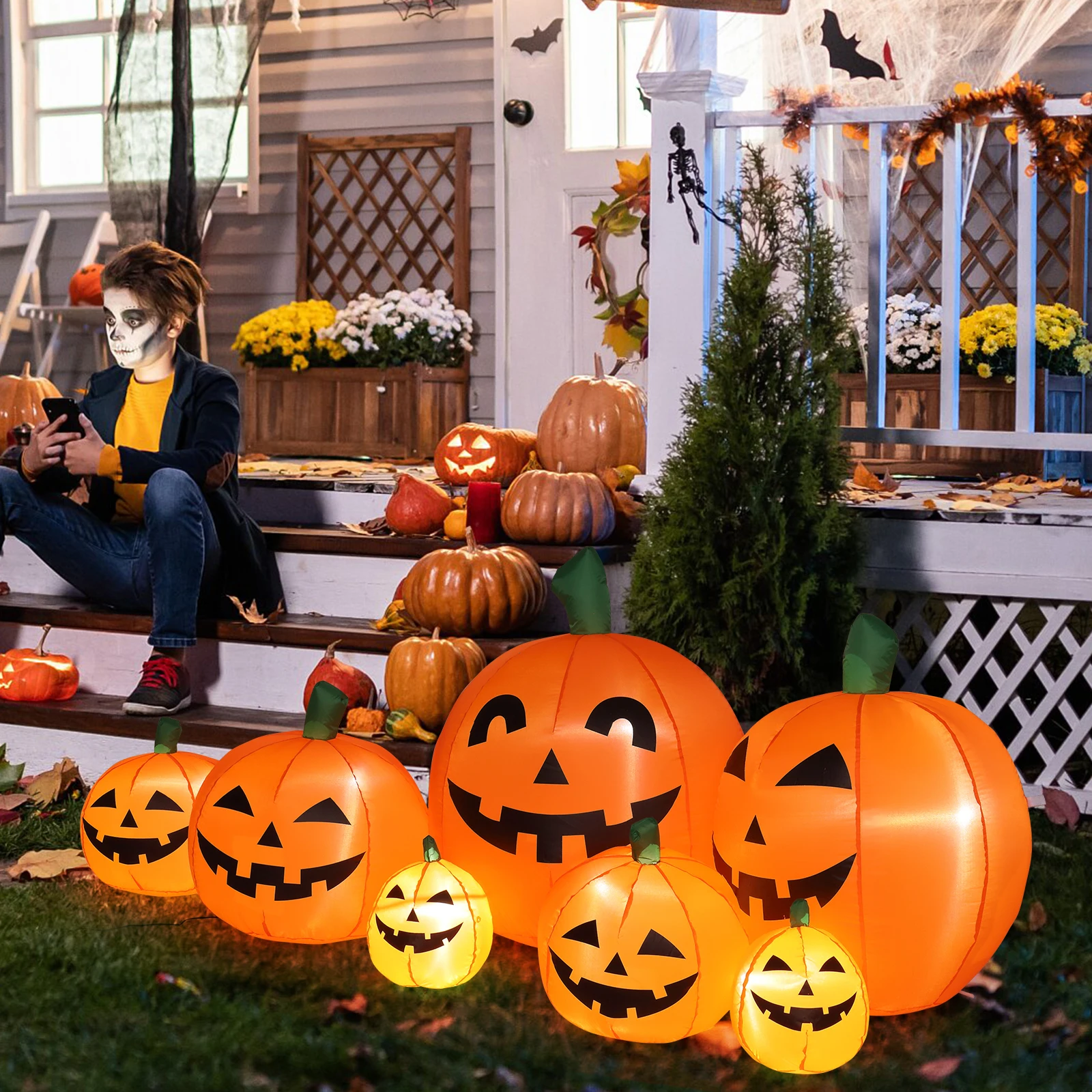 Guirnalda de luces LED clásicas para decoración de Halloween, 7 pies, 7 piezas, calabaza inflable, 7 piezas