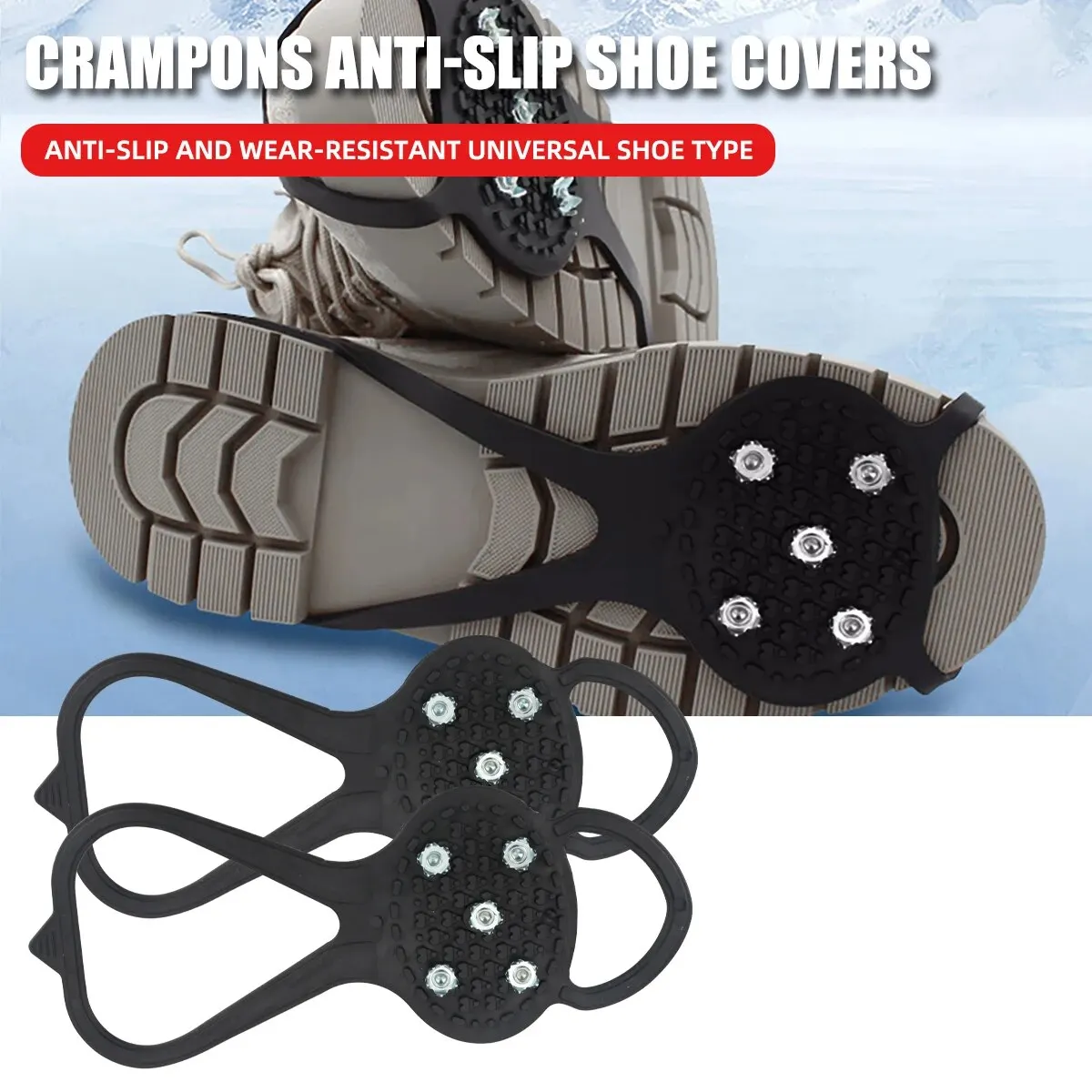 1 Pair 5 Studs Anti-Skid Ice Snow Camping Walking Shoes Winter Safety Boots Universal Professional Climbing Crampons 5/24 Teeth
