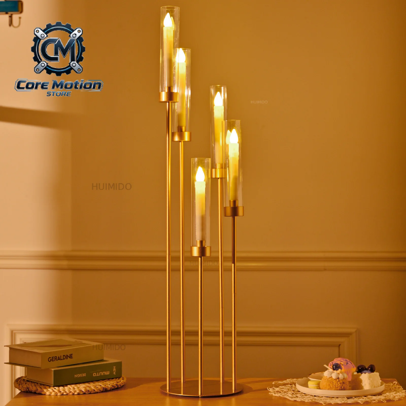 Gold Floor Candelabra,4 Arm Candle Holder Tall Floor Candle Holder With Acrylic Lampshade For Wedding Table Birthday Party