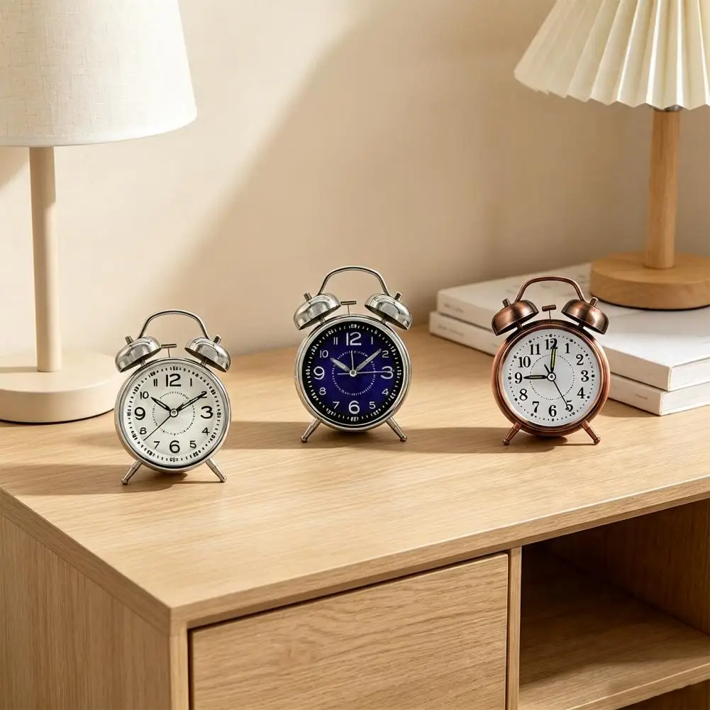 Glow-in-the-Dark Alarm Clock with Night Light, Twin Bell Clock for Heavy Sleepers, Desktop Clock for Home Bedroom Nightstand